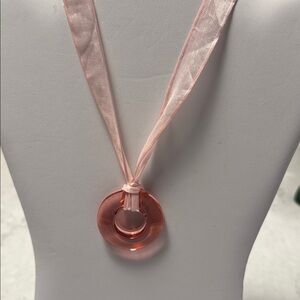 BACCARAT Vintage Pink Crystal Disc with Silk Cord